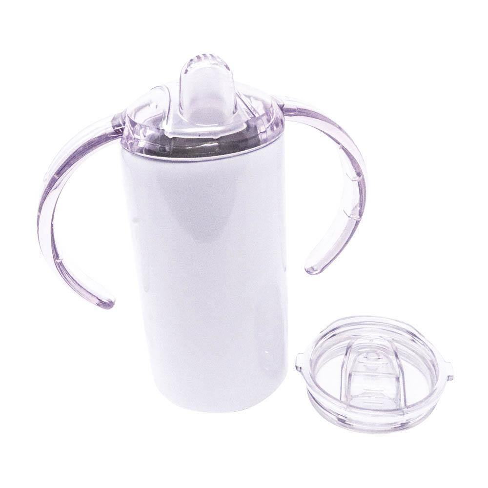 12 oz Sublimation Blank Tumbler Sippy Cup White with Dual Lids- Handle Lid & Sliding Lid