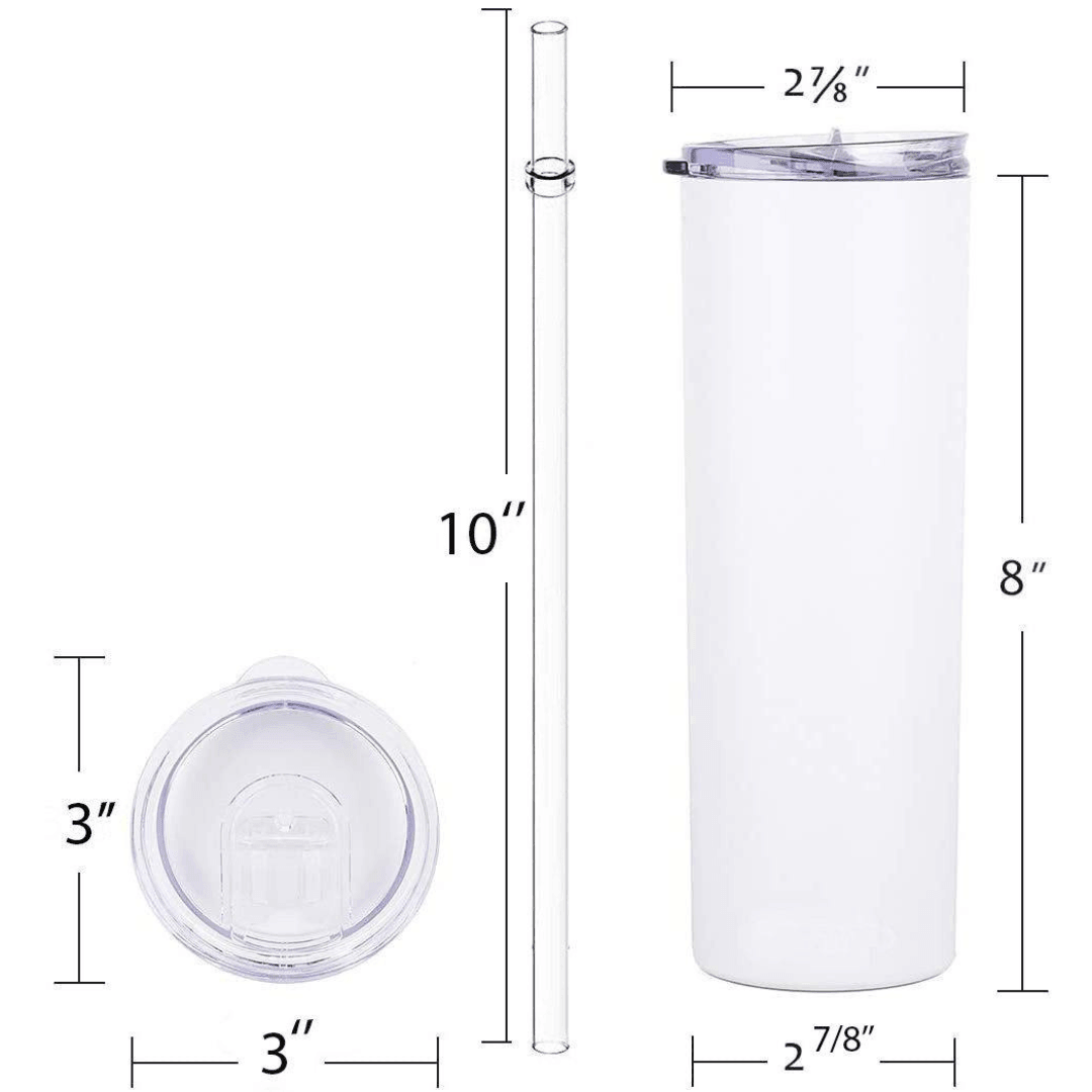 20 oz Blank Straight White Sublimation Tumbler with Clear Lid