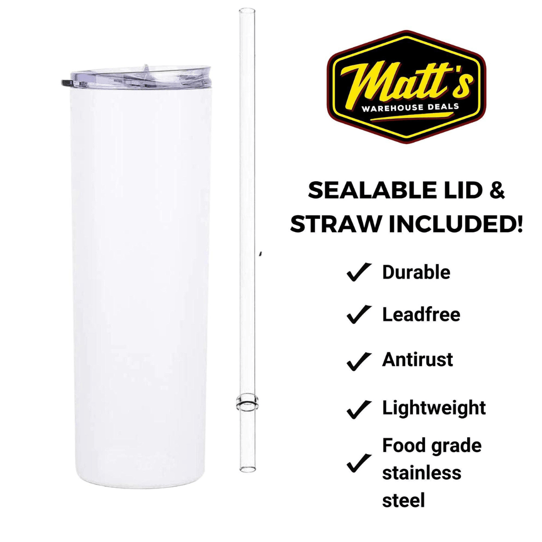 20 oz Blank Straight White Sublimation Tumbler with Clear Lid