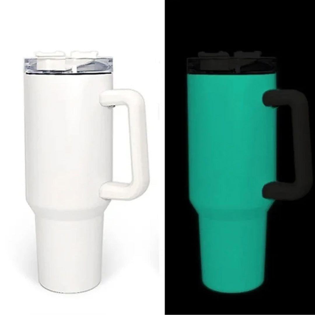 40 oz Sublimation White Glow Blue or Green Tall Car Tumbler "Stanley" Style