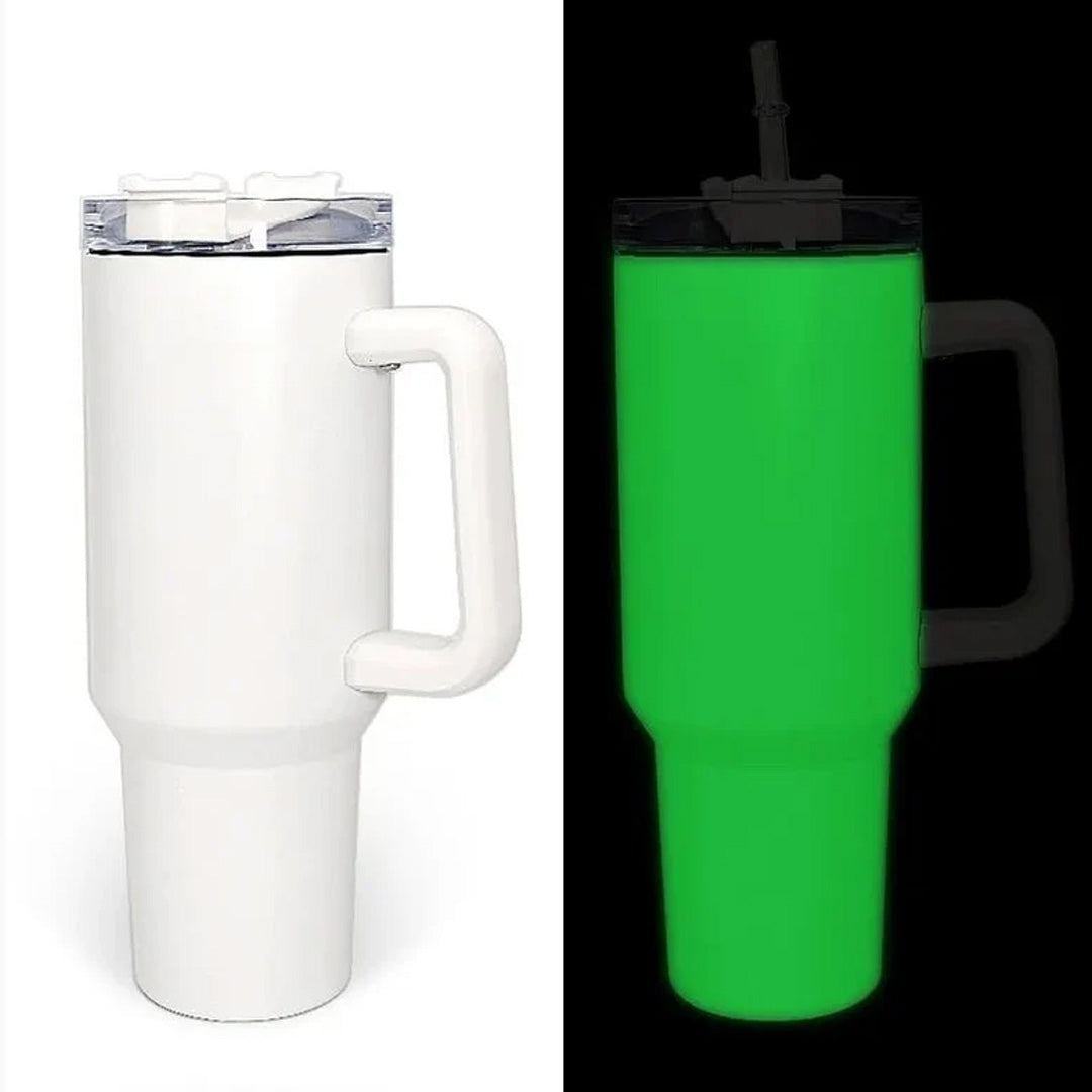 40 oz Sublimation White Glow Blue or Green Tall Car Tumbler "Stanley" Style