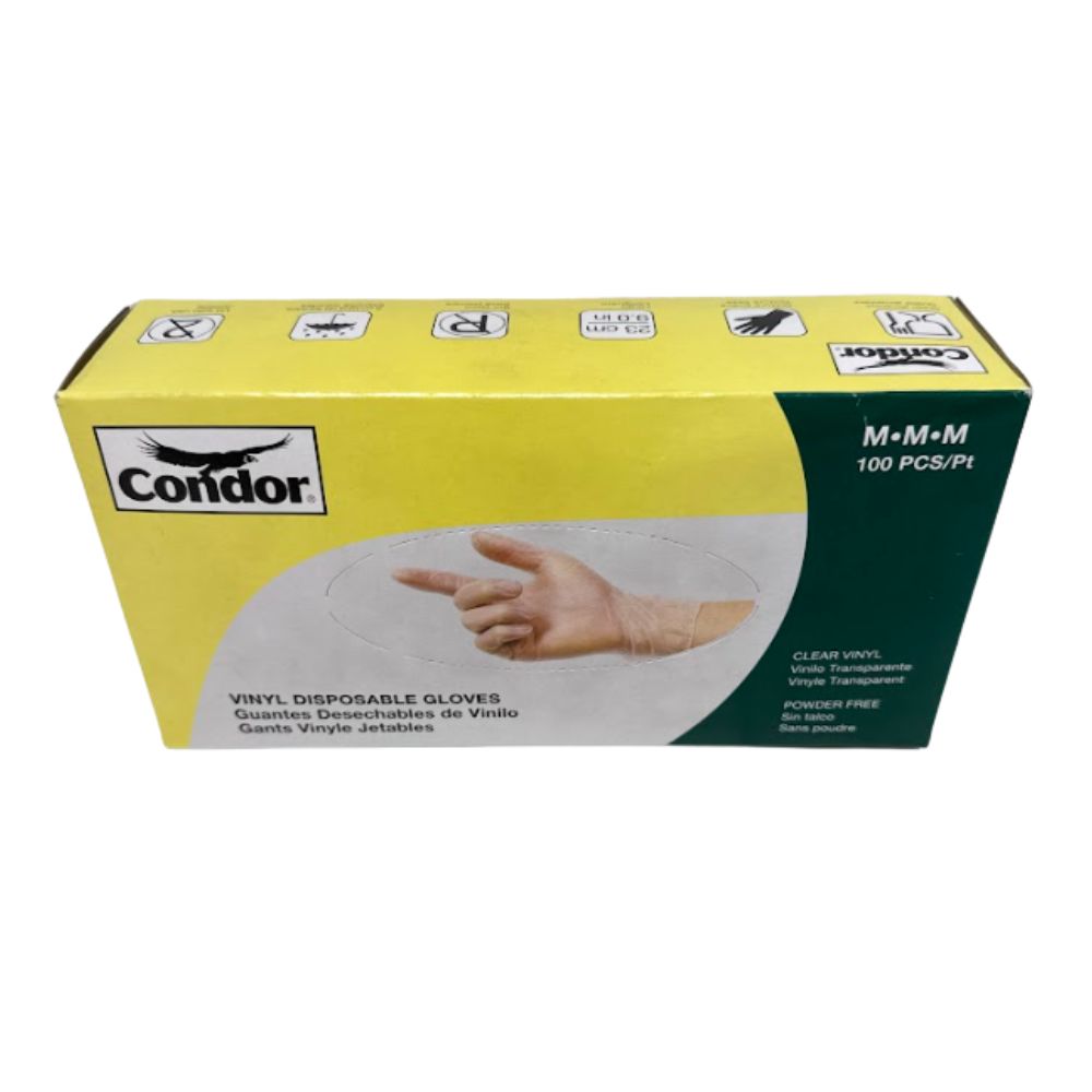 Condor Vinyl Disposable Clear Gloves, 100 ct