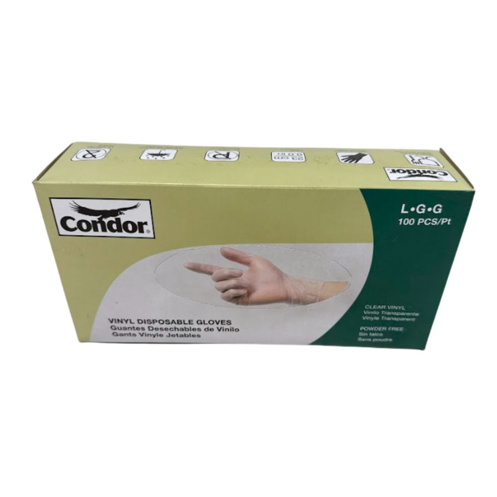Condor Vinyl Disposable Clear Gloves, 100 ct