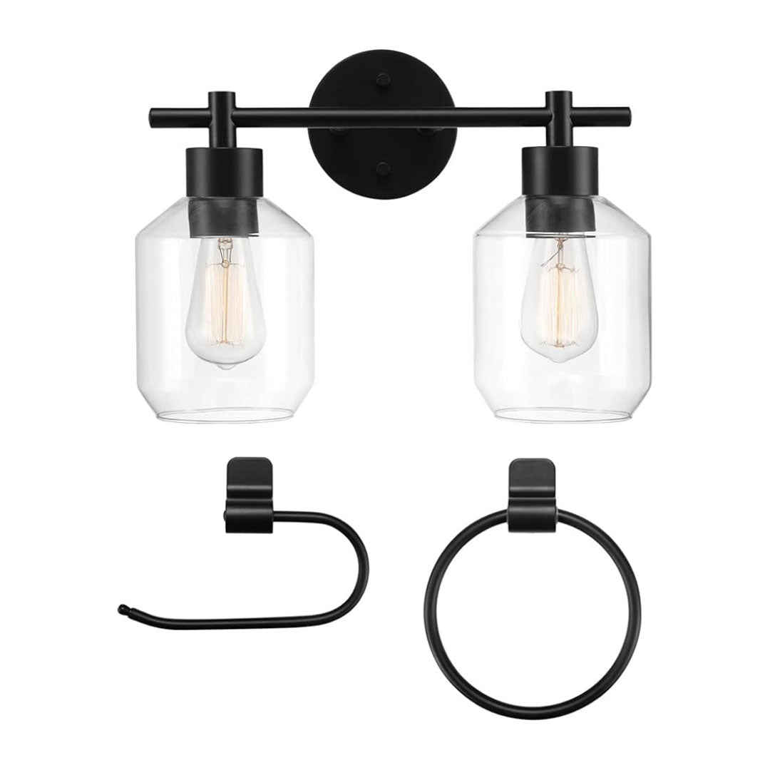 GLOBE Electric 51850 Cannes 3-Piece Matte Black, 2-Light Vanity Light  Bulb Not Included