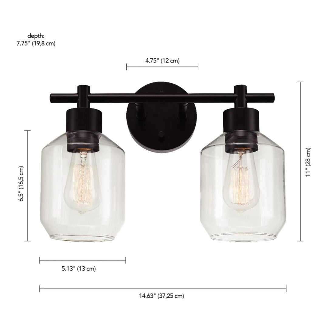 GLOBE Electric 51850 Cannes 3-Piece Matte Black, 2-Light Vanity Light  Bulb Not Included