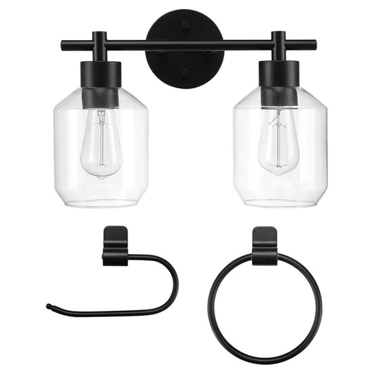 GLOBE Electric 51850 Cannes 3-Piece Matte Black, 2-Light Vanity Light  Bulb Not Included