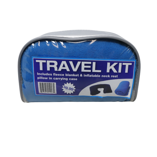 Travel Kit Includes Fleece Blanket & Inflatable Neck Rest Pillow