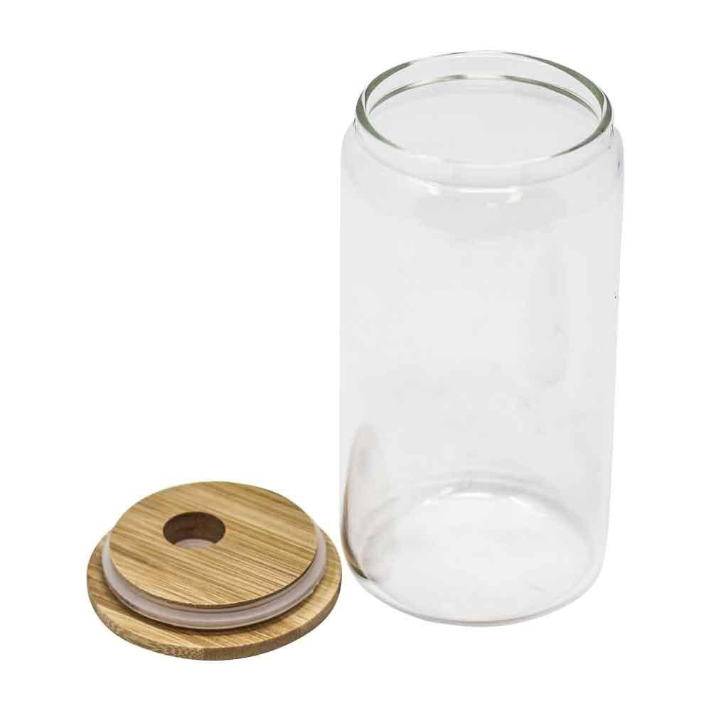 12 oz Sublimation Blank Clear Glass Jar Tumbler with Bamboo Lid