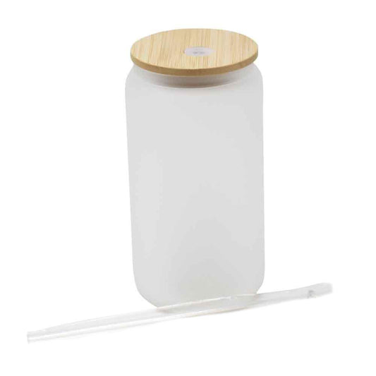 12 oz Sublimation Frosted Glass Jar Tumbler with Bamboo Lid