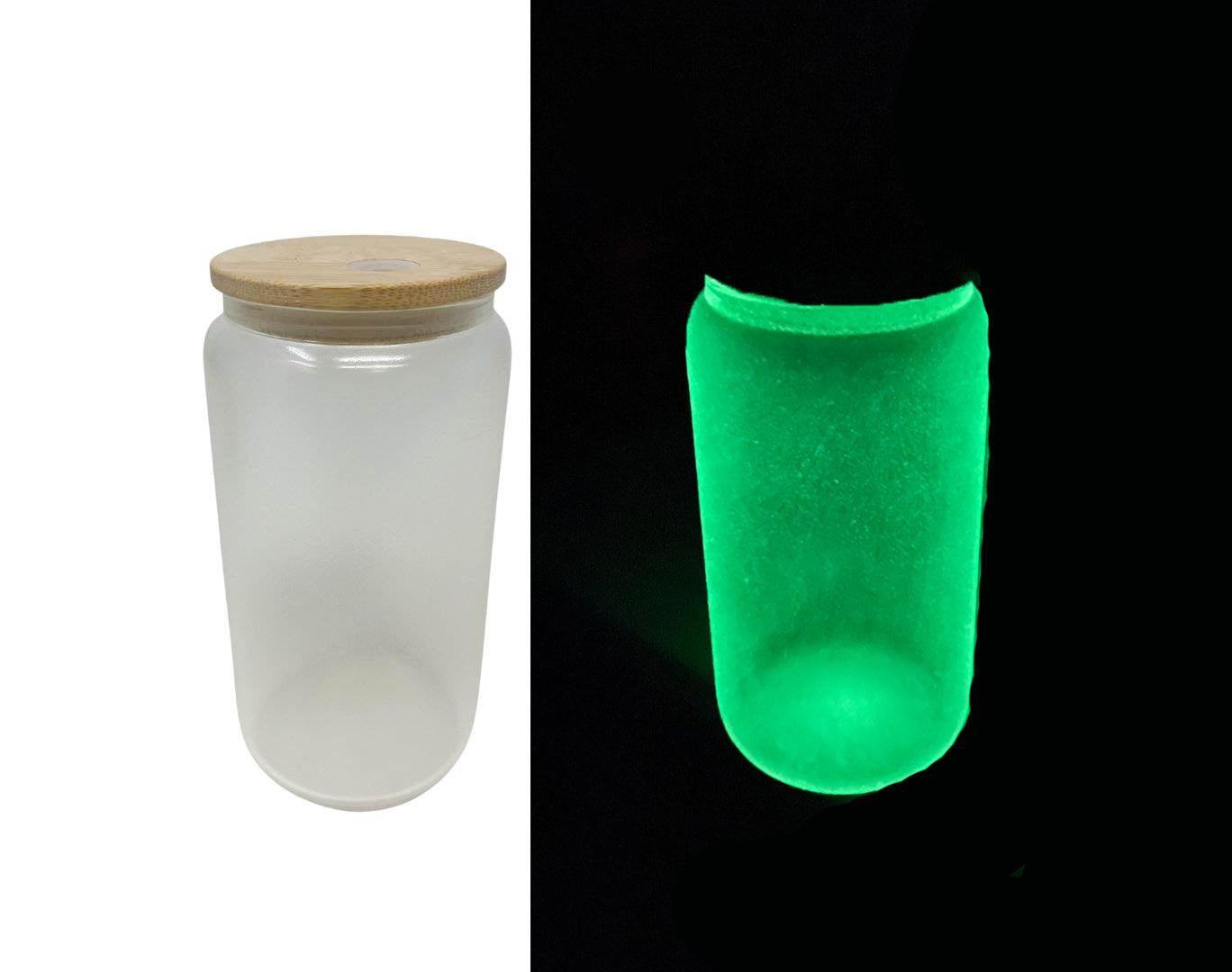 16 oz Kupresso Sublimation Clear Glow In The Dark Green Glass Jar Tumbler