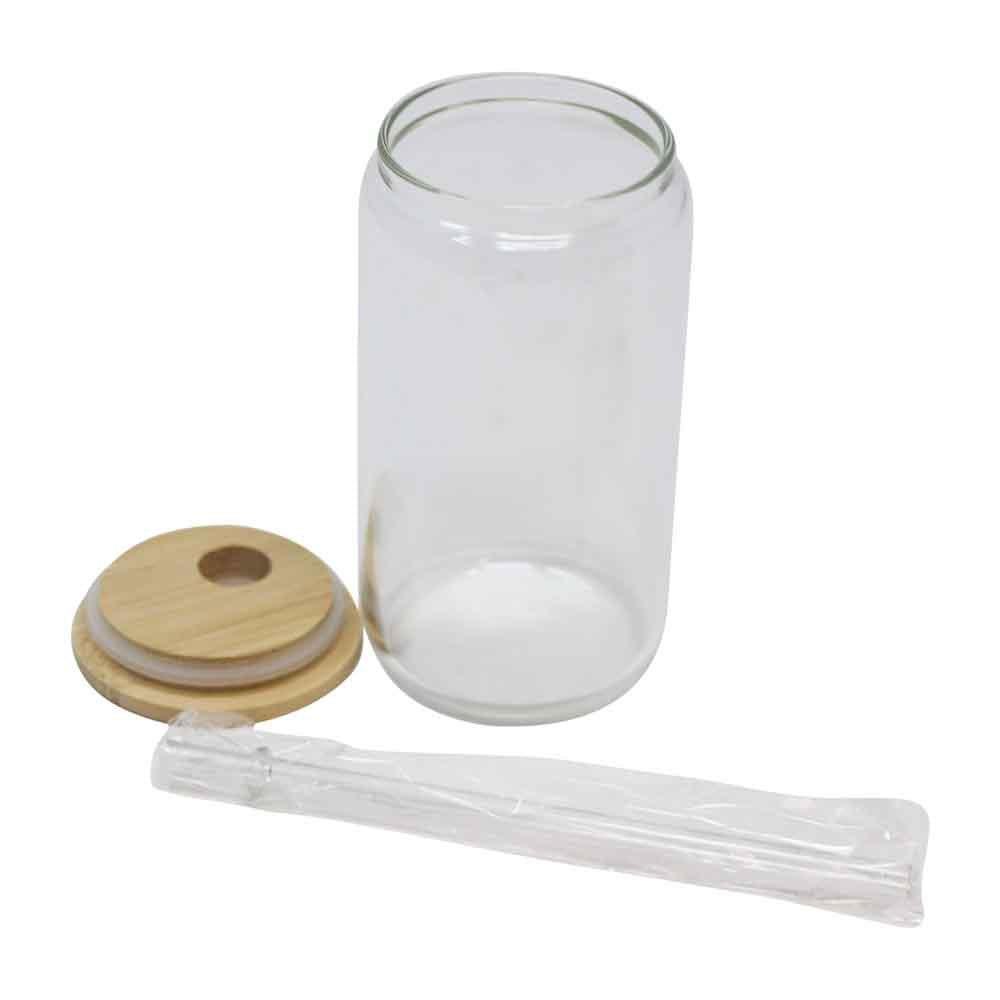 16 oz Sublimation Blank Clear Glass Jar Tumbler with Bamboo Lid