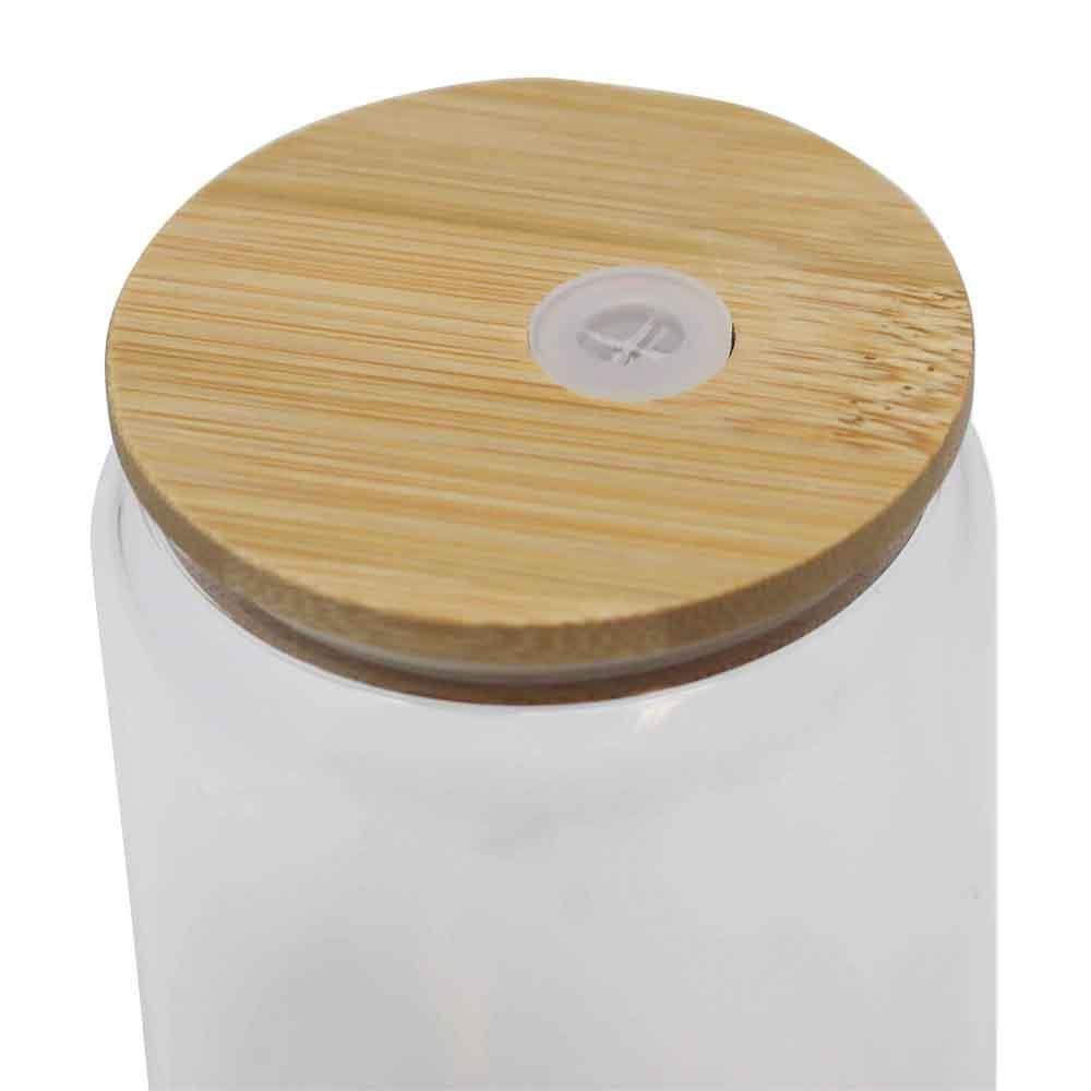 16 oz Sublimation Blank Clear Glass Jar Tumbler with Bamboo Lid
