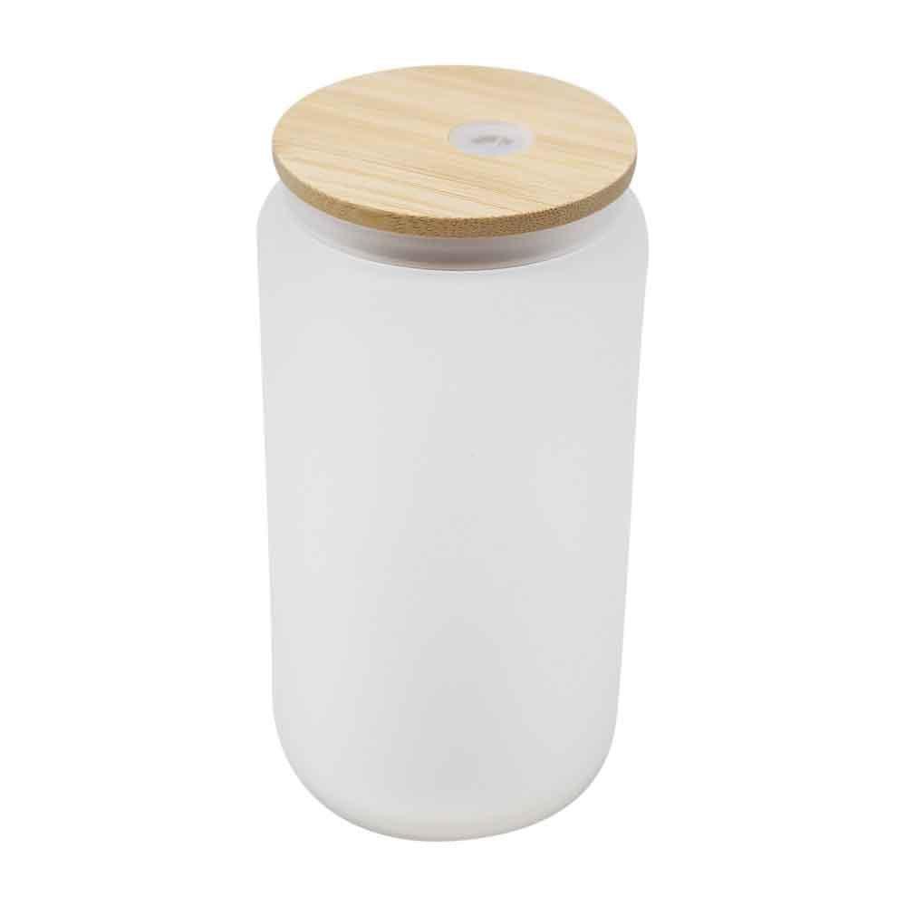 16 oz Sublimation Blank Frosted Glass Jar Tumbler with Bamboo Lid