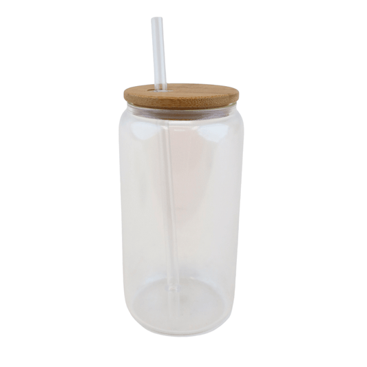 16 oz Sublimation Iridescent Glass Tumbler with Bamboo Lid