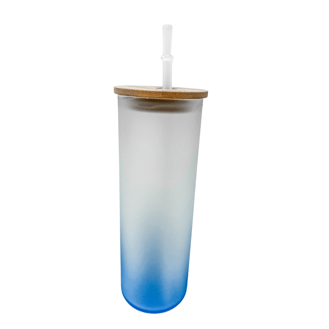 17 oz Sublimation Ombre Frosted Glass Tumbler with Bamboo Lid