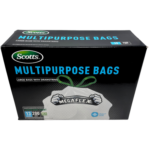 Scotts Muti Purpose Trash Bags 13 Gallon (200 bags) Mega Flex With Drawstring Lemon Mint Scent