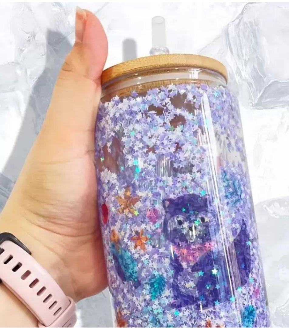 20 oz Sublimation Blank Double Wall Glass Snow Globe Tumbler With Bamboo Lid