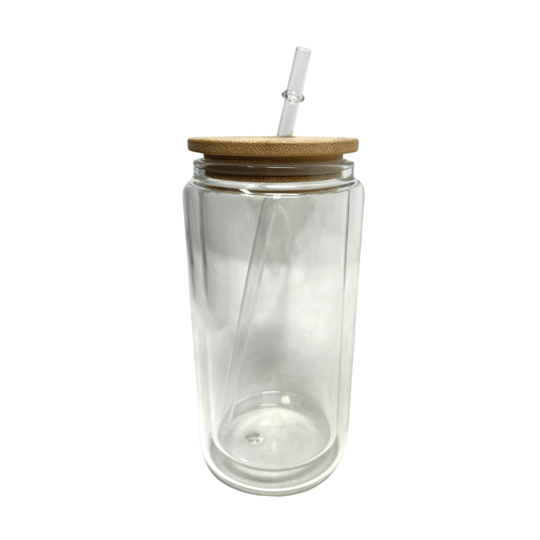 20oz Double Walled Glass Tumbler Blank Can Sublimation Bamboo Lid