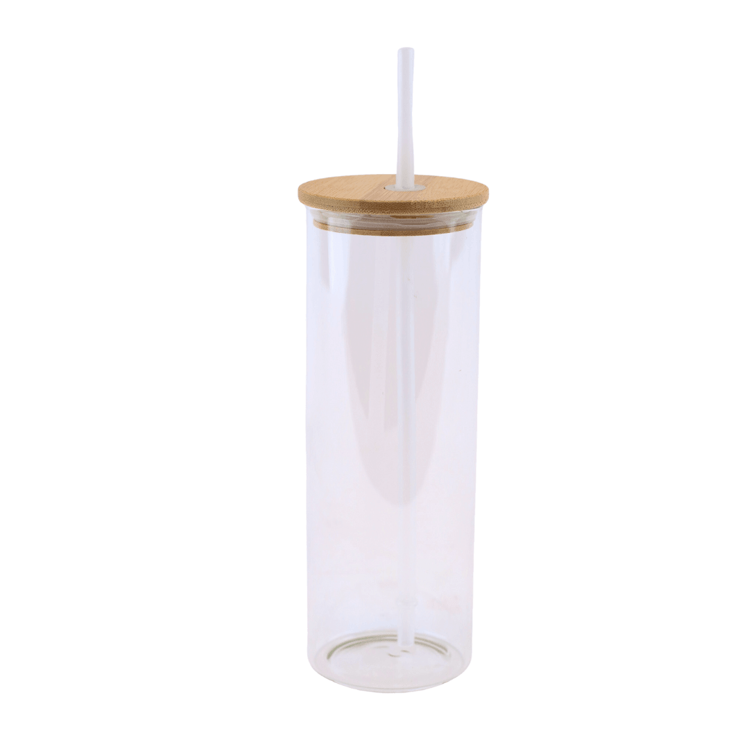 25 oz Sublimation Tumbler with Clear Glass and Bamboo Lid- Hot and Cold Drinks