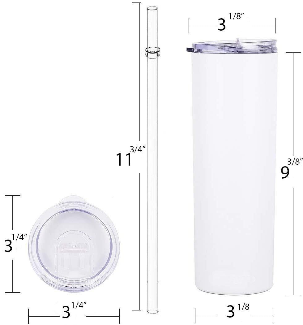 30 oz Sublimation Blank Straight White Tumbler with Clear Lid and Straw Included