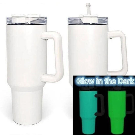 40 oz Sublimation White Glow Blue or Green Tall Car Tumbler "Stanley" Style