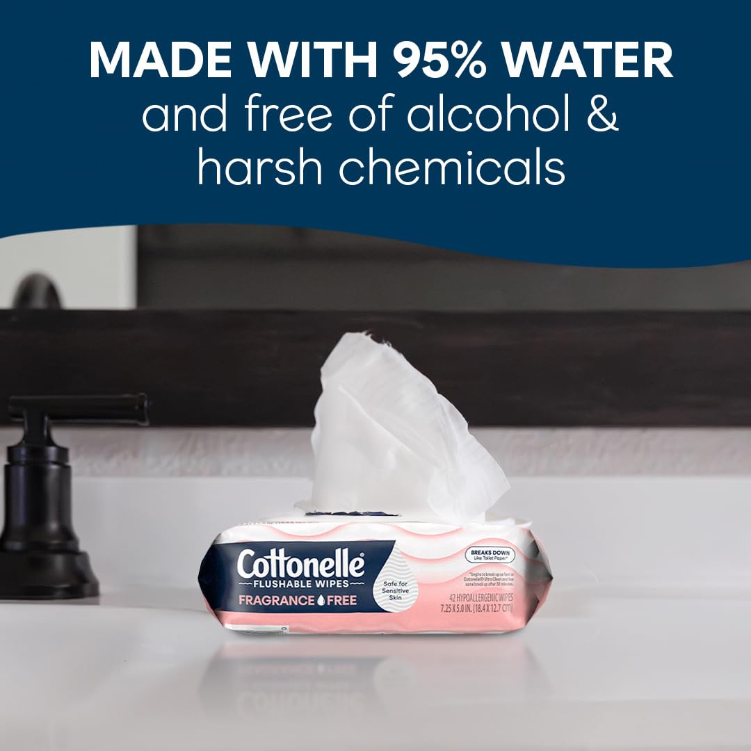Cottonelle Flushable Wipes Fragrance Free 168 count (SOLD AS CASE) 4/Carton