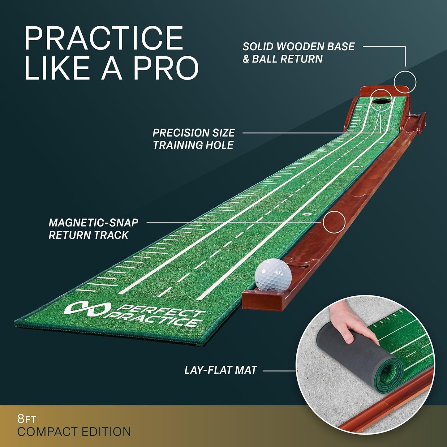 Perfect Practice Putting Mat 8 feet (Compact Edition)