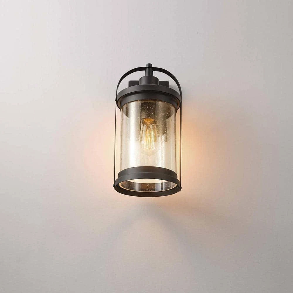 Globe Electric Wall Sconce 7.95"x7.2"x14.1" Matte Black 1-Light w/Glass Shade