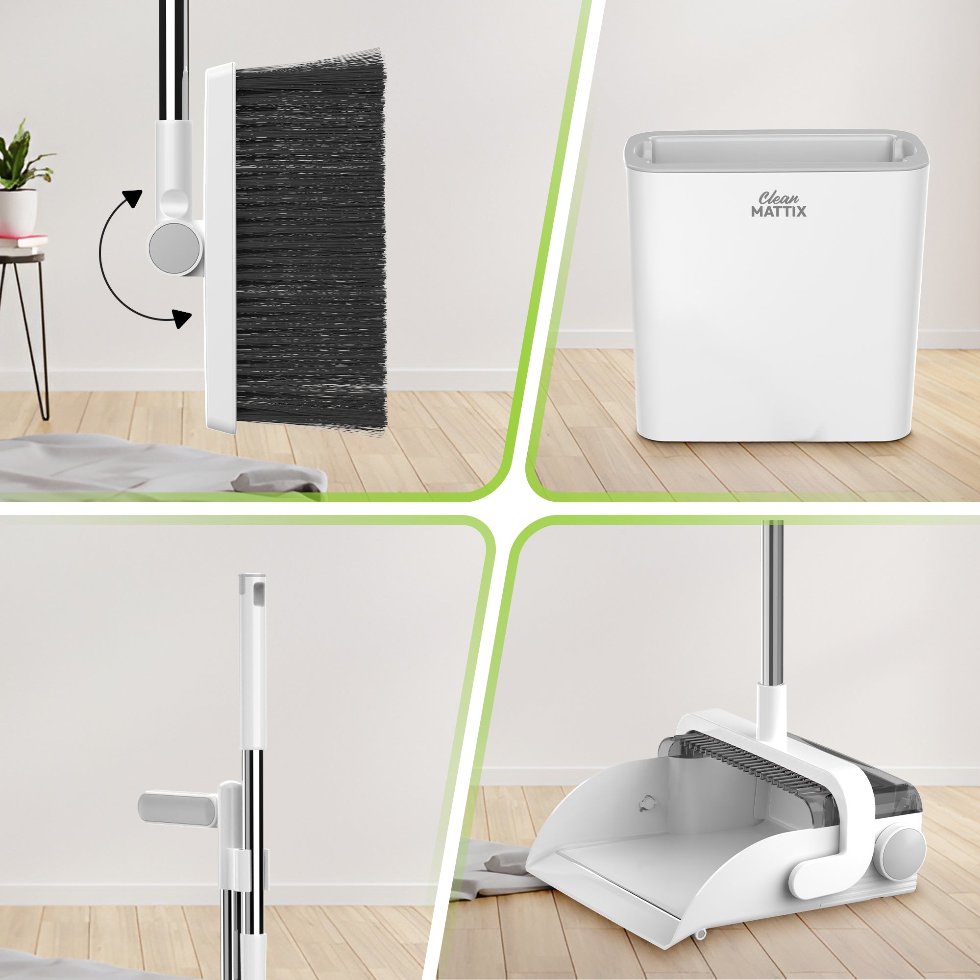 dustbox グラスセット DustDockPro by CleanMattix- Premium 3-in-1 Broom, Dustpan, and Bin