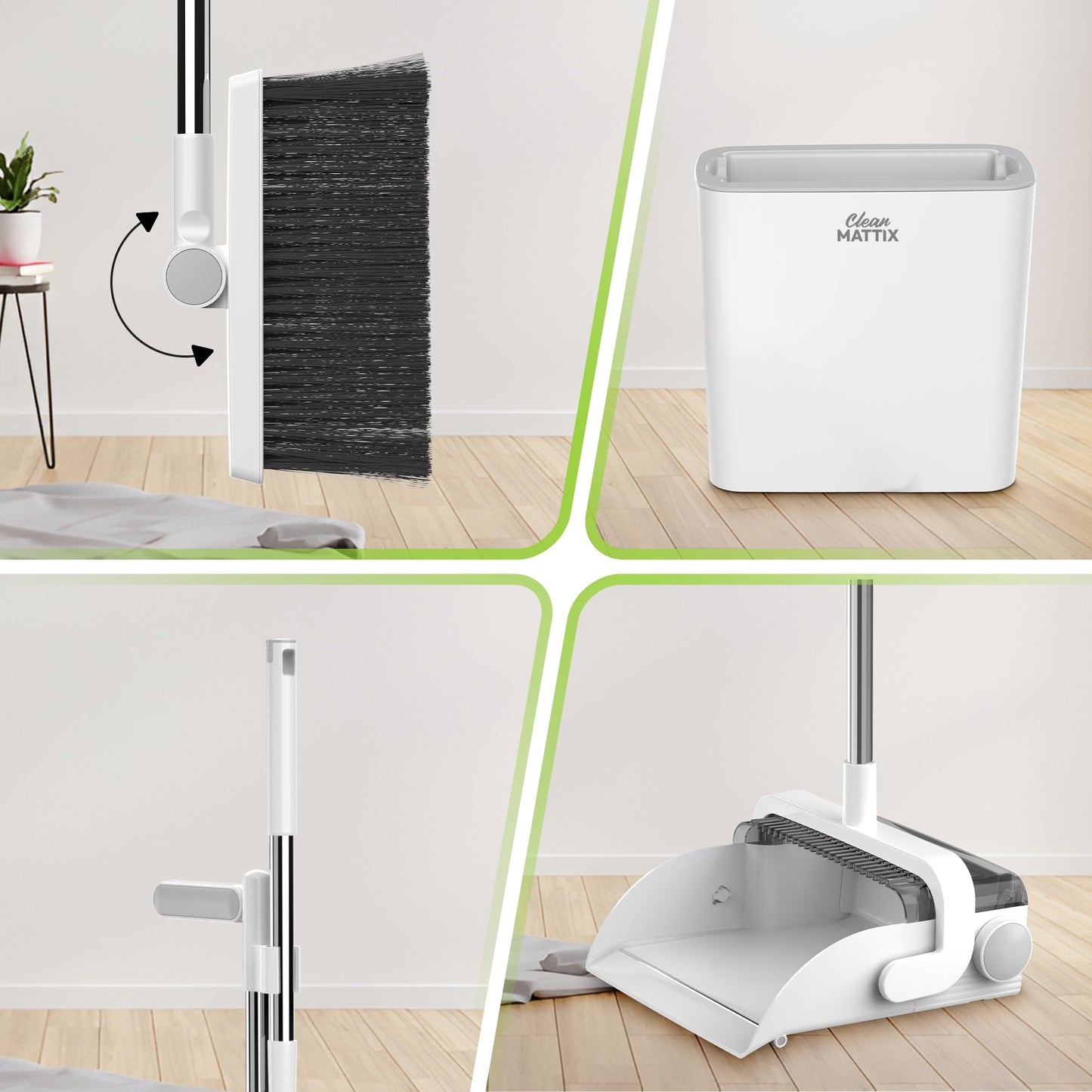 DustDockPro by CleanMattix- Premium 3-in-1 Broom, Dustpan, and Bin/Trashcan
