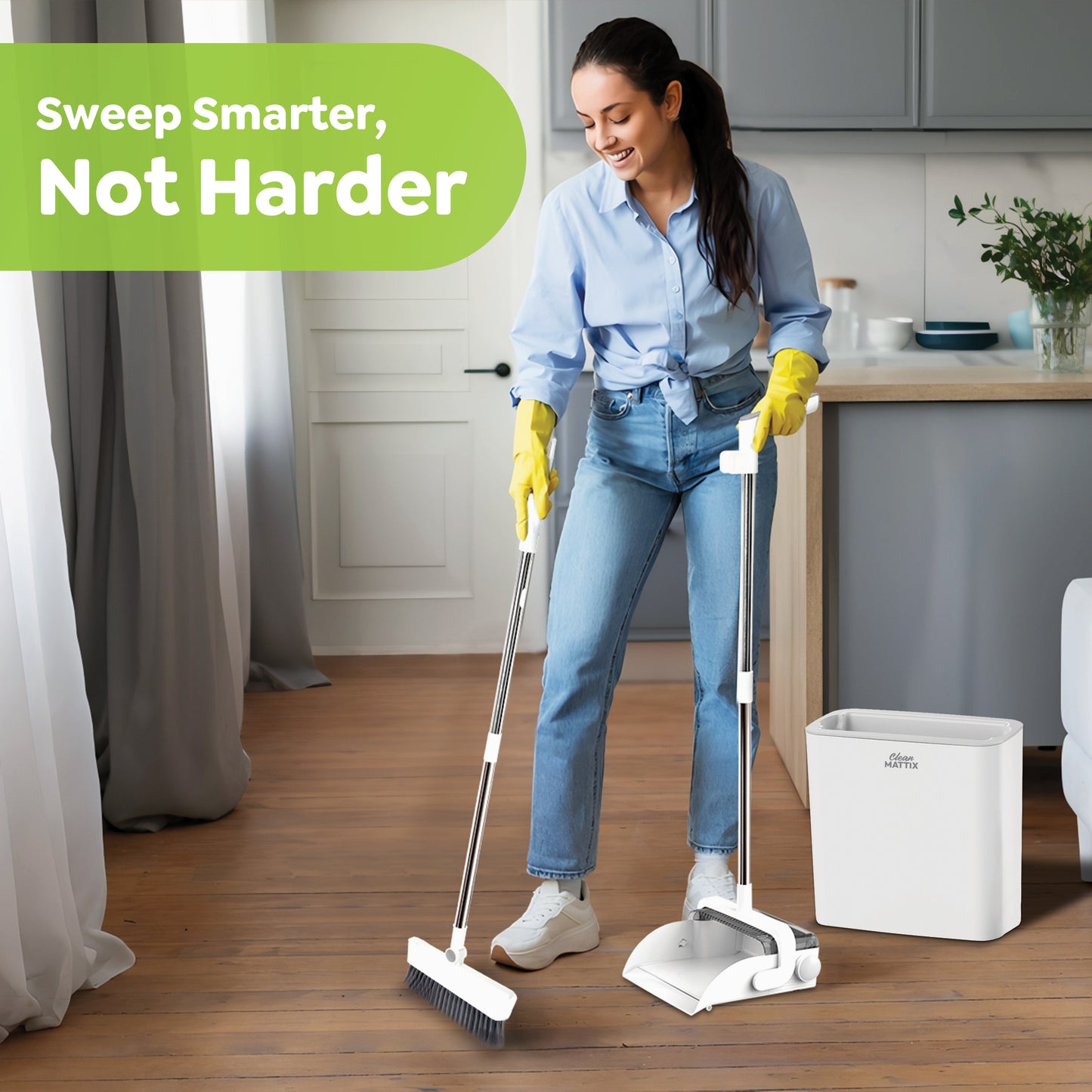 DustDockPro by CleanMattix- Premium 3-in-1 Broom, Dustpan, and Bin/Trashcan