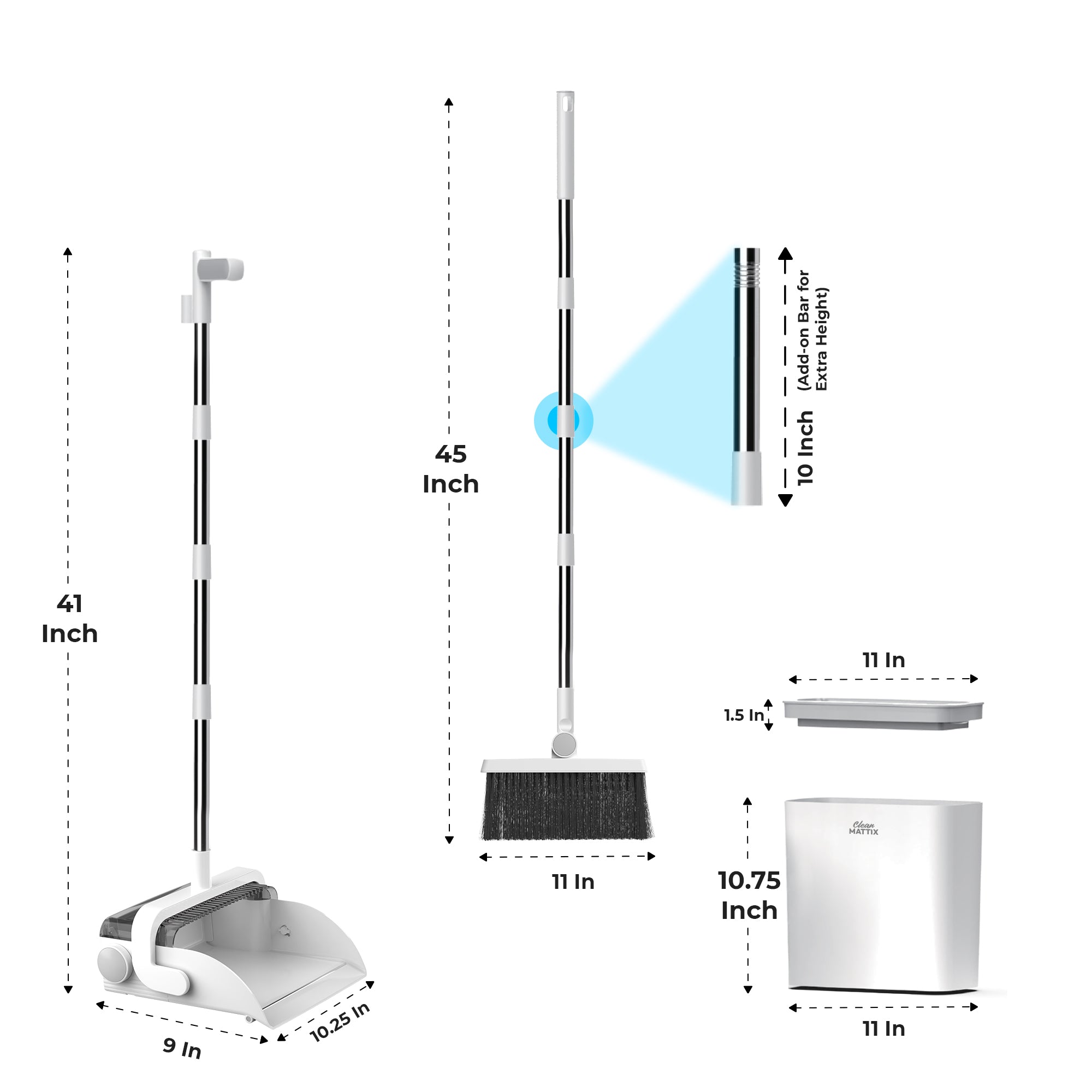 DustDockPro by CleanMattix- Premium 3-in-1 Broom, Dustpan, and Bin