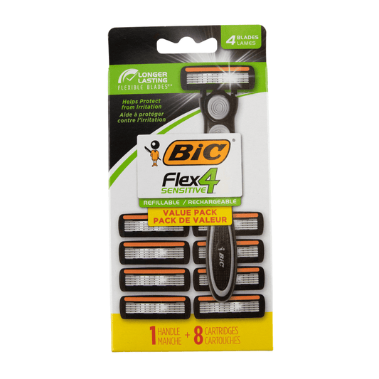 Bic Flex 4 Sensitive Refillable/ Rechargeable 1 Handle & 8 Cartridges Razors