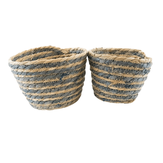 Blue Stripe 2 Piece Natural Baskets
