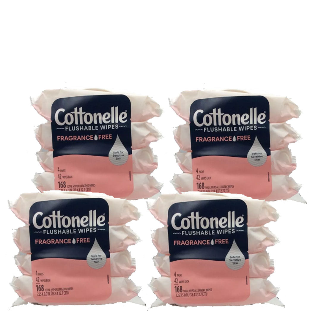 Cottonelle Flushable Wipes Fragrance Free 168 count (SOLD AS CASE) 4/Carton