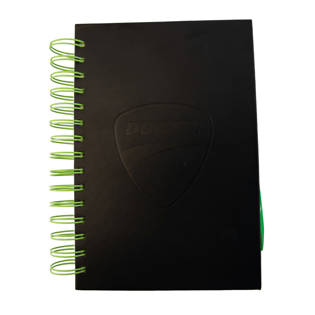 Ducati Spiral Notebook with Pen Lime or Red 8 1/2in. x 6.5in.