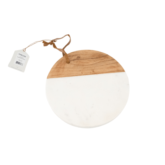 Foreside Round White Marble and Wood Cutting Board 8" x 8"