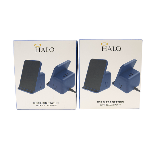 Halo Black or Blue Wireless Charging Station with Dual AC Ports