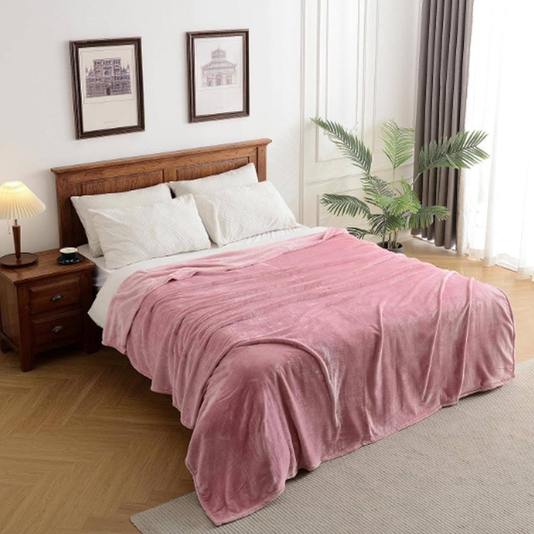 KAWA Home Flannel Fleece Throw Blanket Pink King Size 90in. x 108in.