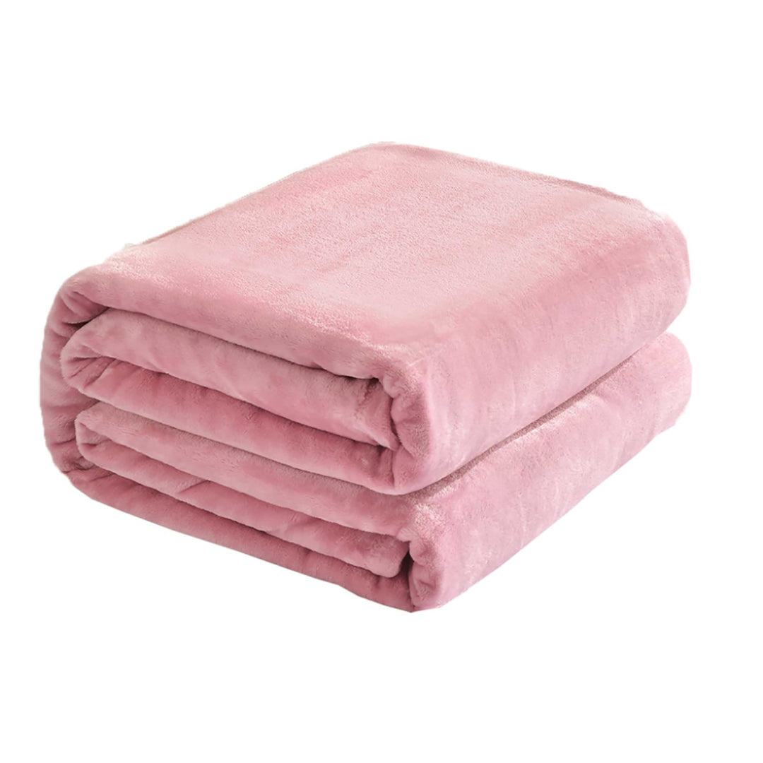KAWA Home Flannel Fleece Throw Blanket Pink King Size 90in. x 108in.