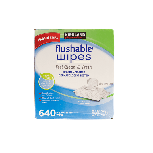 Kirkland Flushable Wipes 64 Packs, 10 Count-BEST BY 07/30/25