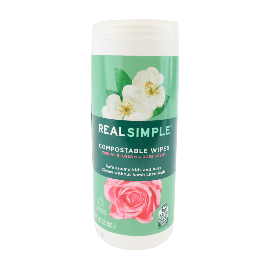 Real Simple Cherry Blossom and Rose Compostable Disinfecting Wipes, 35 Count