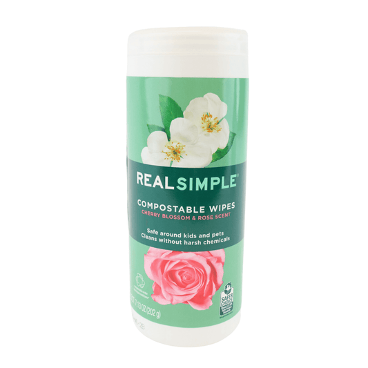 Real Simple Cherry Blossom and Rose Compostable Disinfecting Wipes, 35 Count