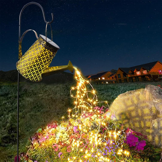 Solar Light Watering Can with String Lights