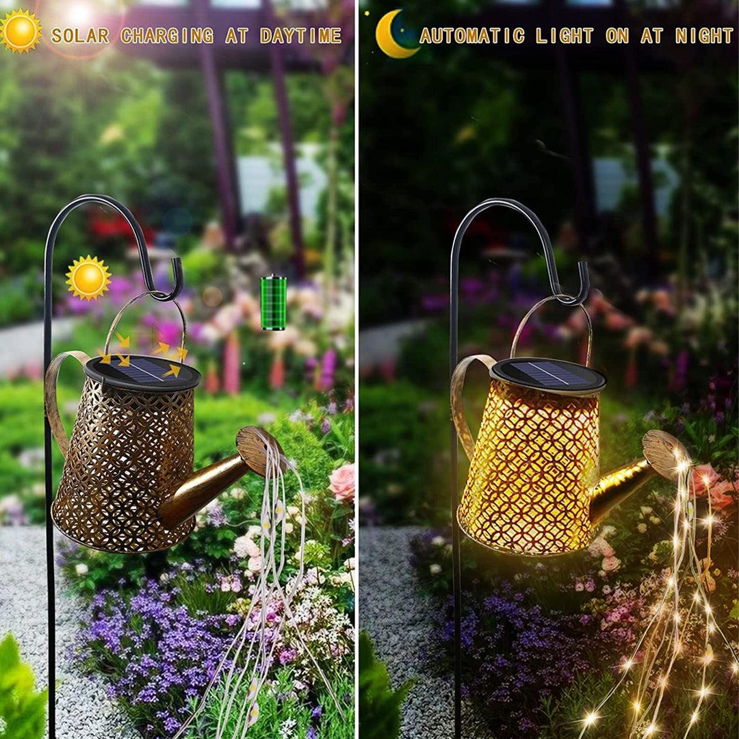 Solar Light Watering Can with String Lights