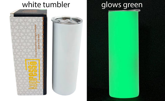 20oz Sublimation and Laser Etch Kupresso White Glow Green or Purple Straight Skinny Tumbler